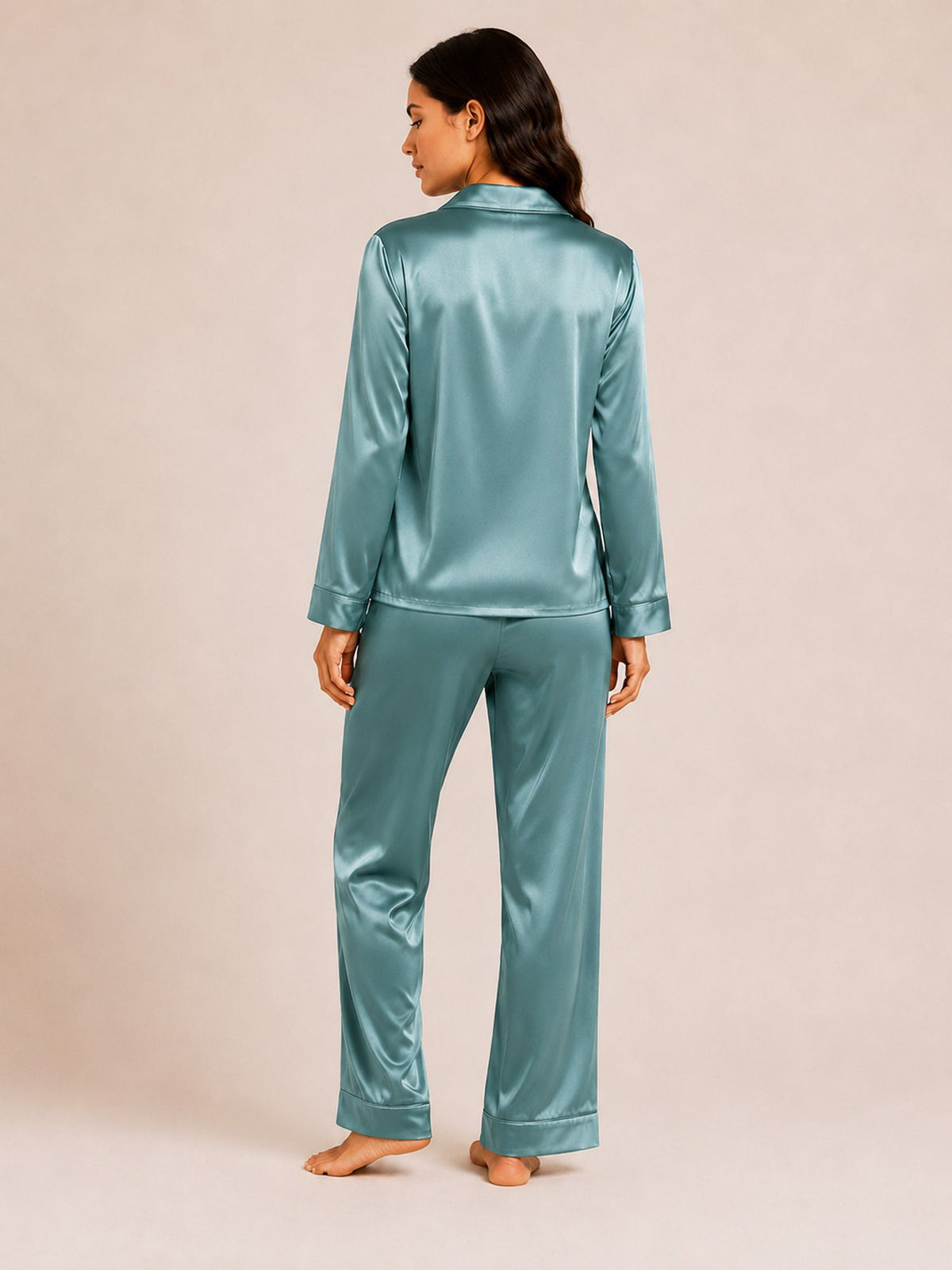 Akira - Satin Long Pyjama Set in Mila Blue