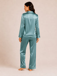 Akira - Satin Long Pyjama Set in Mila Blue