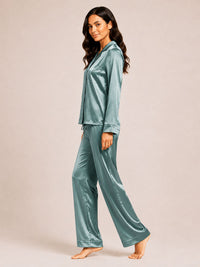 Akira - Satin Long Pyjama Set in Mila Blue