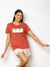 Alena - Crop Tee & Short Graphic in Rose Feather Multi 2