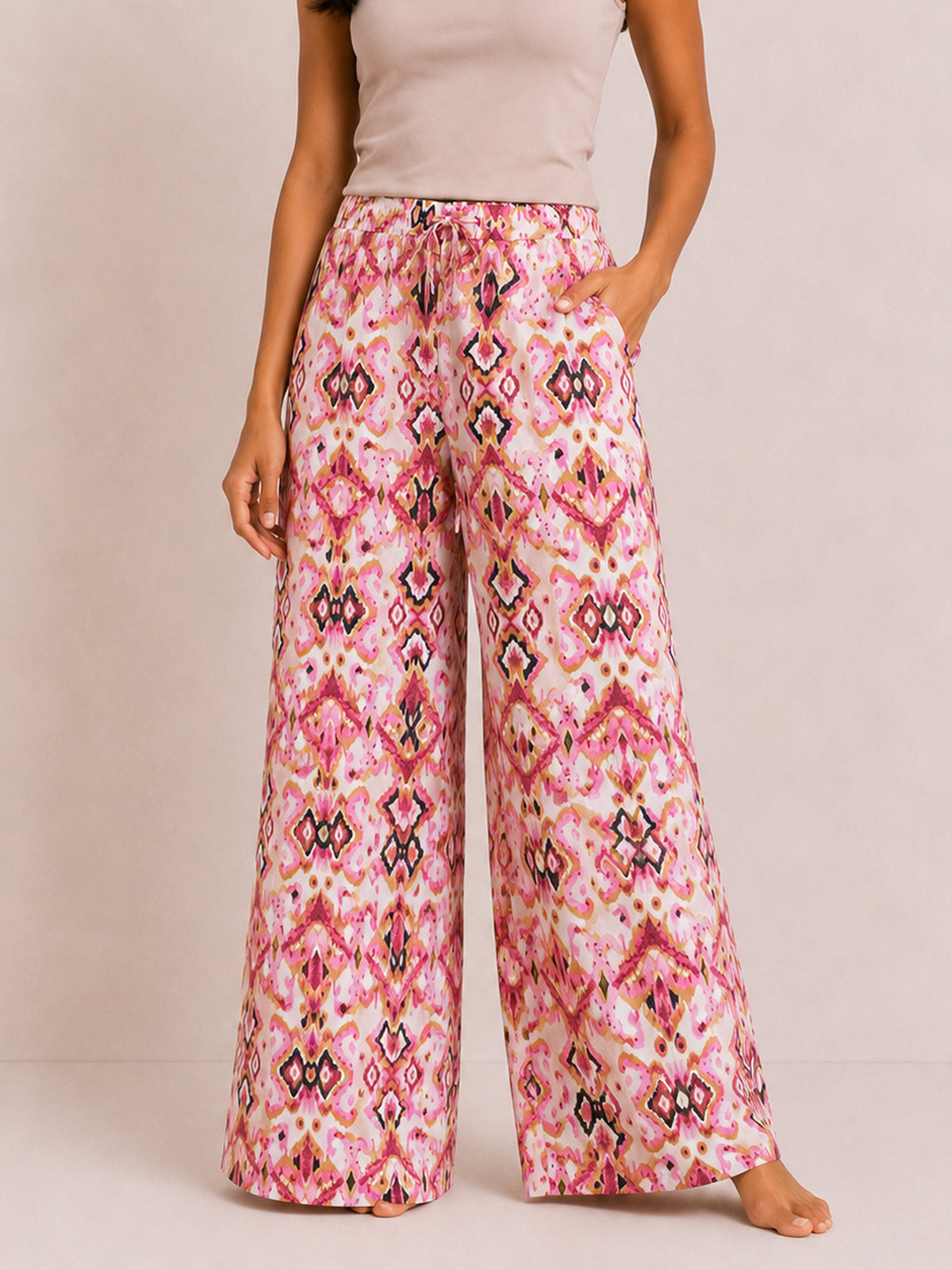 Amara - Wide Leg Lounge Pant in Pink Diamond Multi