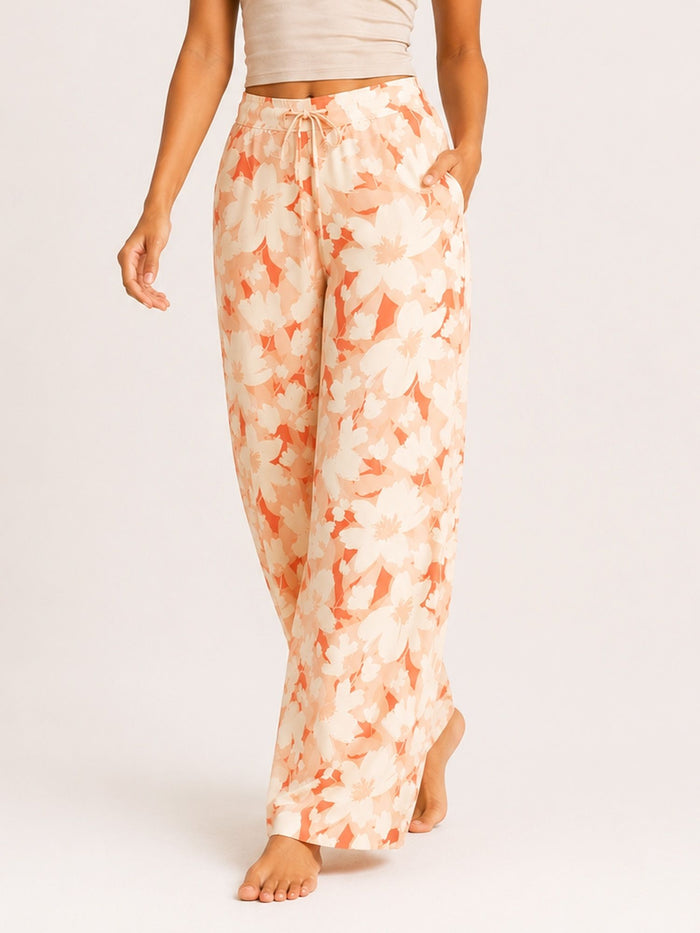 Amara - Wide Leg Lounge Pant in Orange Floral Multi