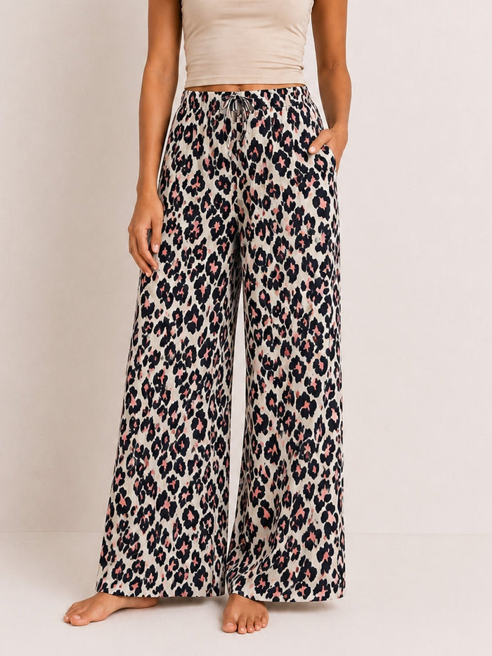 Amara - Wide Leg Lounge Pant in Orange Leopard Multi