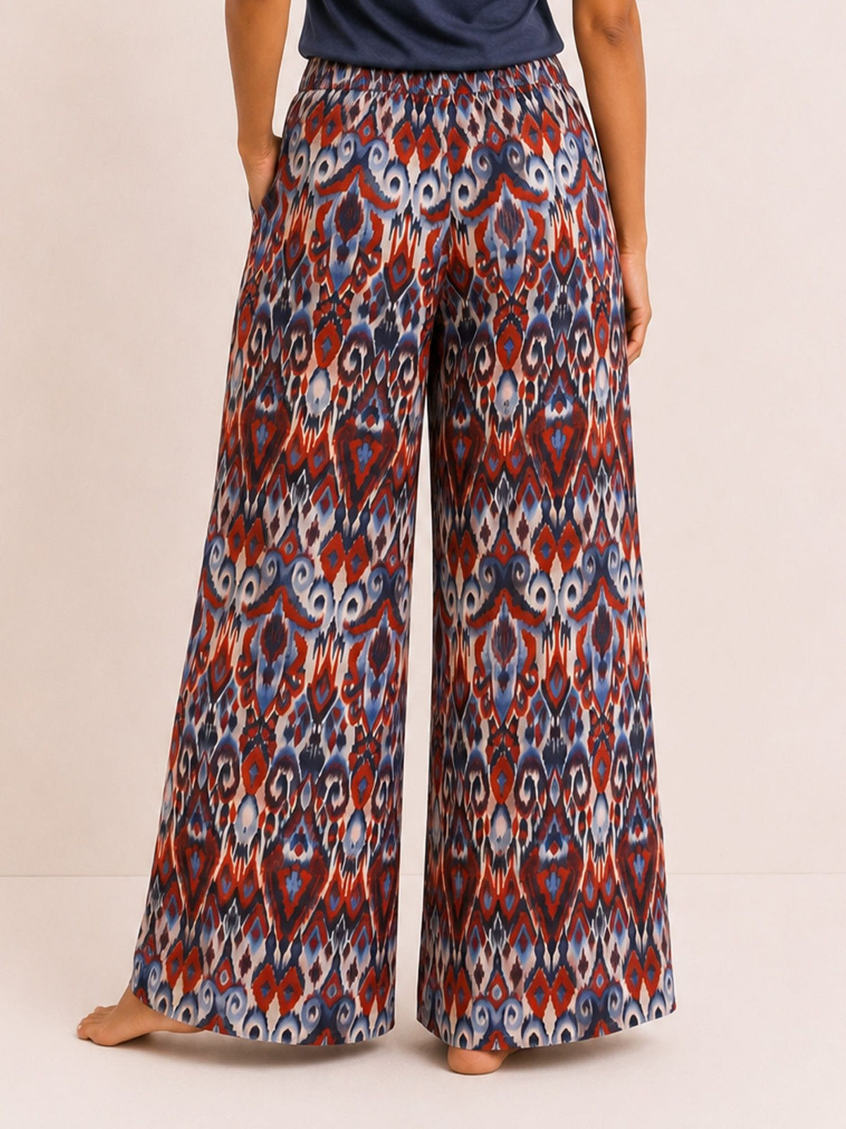 Amara - Wide Leg Lounge Pant in Red & Blue Multi