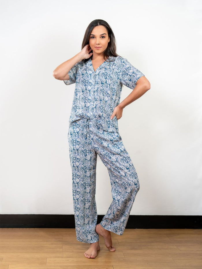 Ariella S/S Classic LPJ Set in Blue Paisley Multi 1