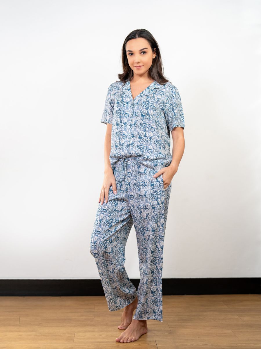 Ariella S/S Classic LPJ Set in Blue Paisley Multi 4