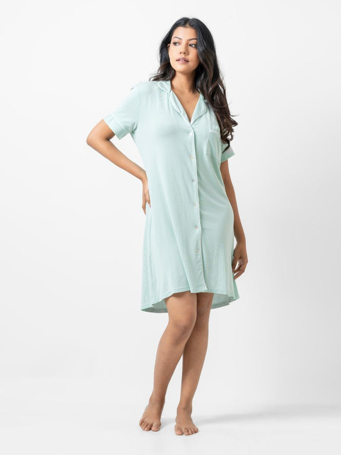 Ashanthi - Short Sleeve Classic Sleep Shirt in Lichen Green 1