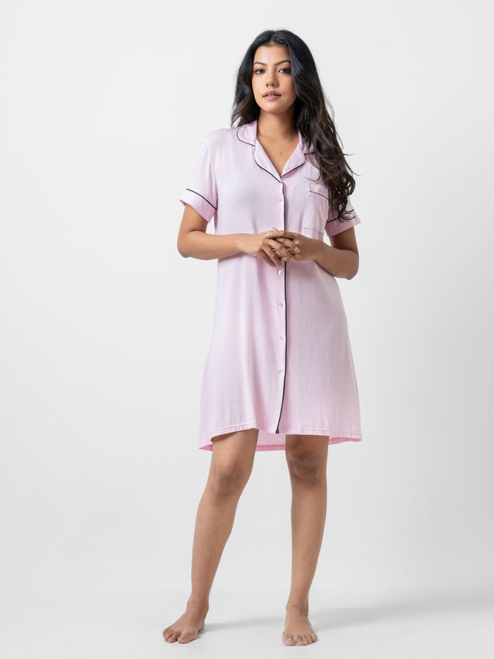 Ashanthi - Short Sleeve Classic Sleep Shirt in Pink Lady 1