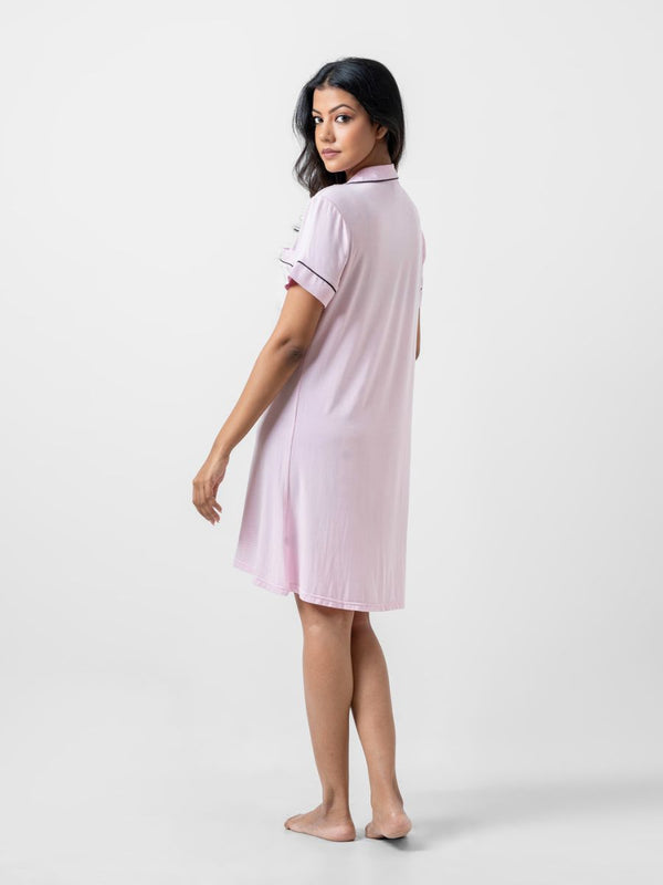Ashanthi - Short Sleeve Classic Sleep Shirt in Pink Lady 2