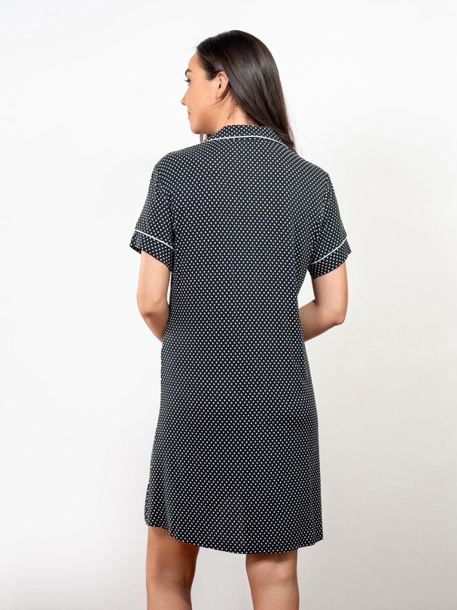 Ashanthi S/S Classic Sleep Shirt in Black & White Ditsy 2
