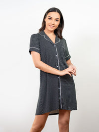 Ashanthi S/S Classic Sleep Shirt in Black & White Ditsy 3
