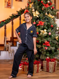 Aurora - Girls S/S Classic Top & Long PJ Set With Eye Mask in Black 1