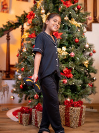 Aurora - Girls S/S Classic Top & Long PJ Set With Eye Mask in Black 4