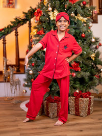 Aurora - Girls S/S Classic Top & Long PJ Set with Eye Mask in Tango Red 1