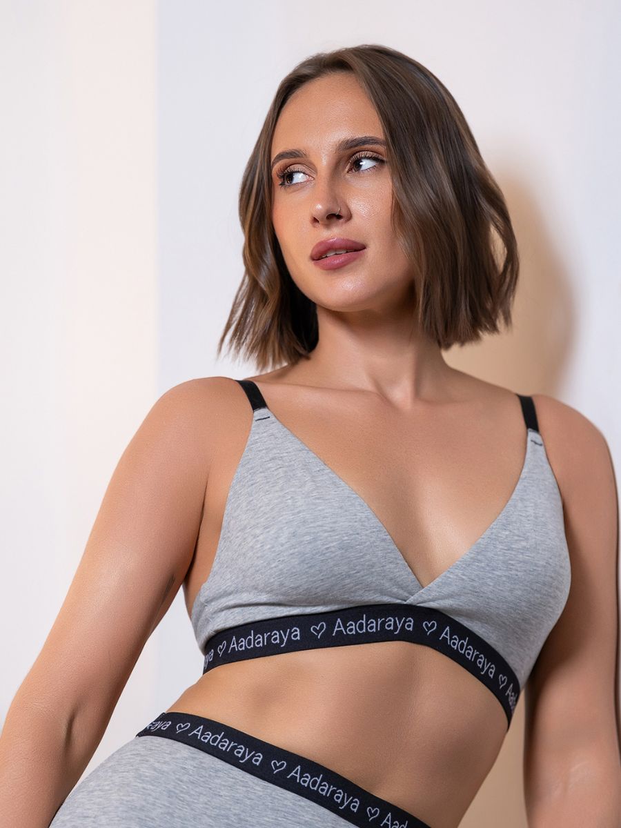 Ayla - Triange Bra With Logo In Grey Marl