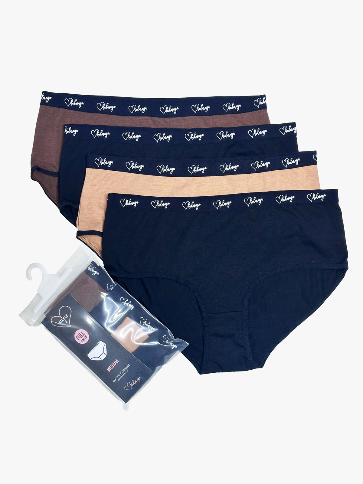 Dina - Midi Brief 4 Pack in Black, Fenugreek & Toffee Combo