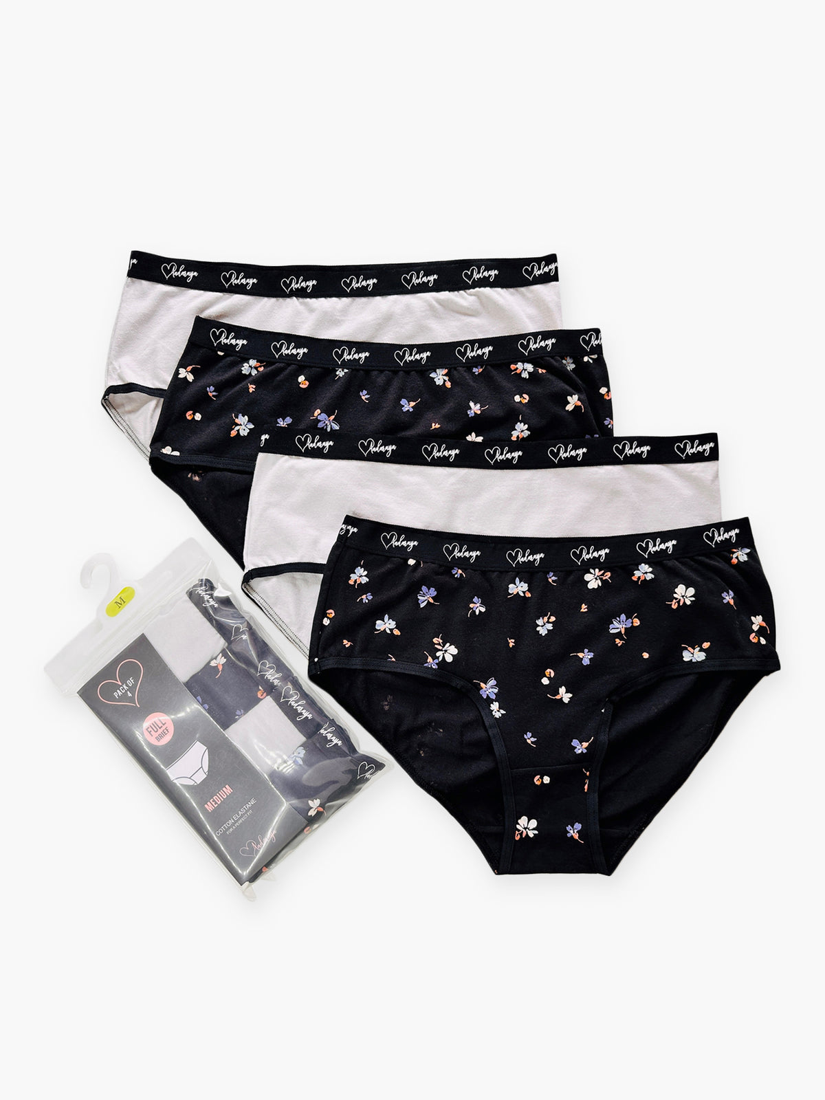 Dina - Brief 4 Pack in Black Floral & Dove Gray Combo