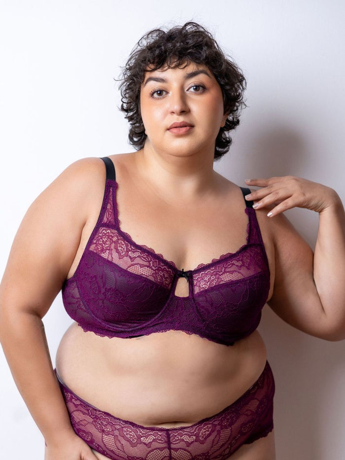 Charlotte - Wired All Lace Bra in Dark Purple