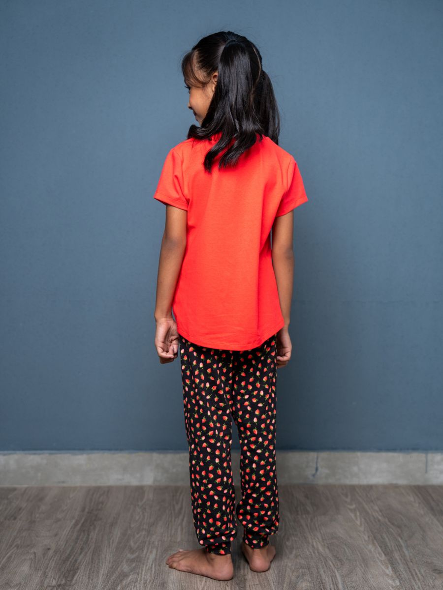 Clair Graphic Tee & Cuffed Long Pant  Neon Orange & Strawberry Multi 4