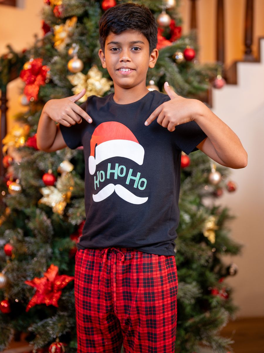 Criston - Boys Graphic Tee & Long PJ Set in Black & Red Multi Checks 4