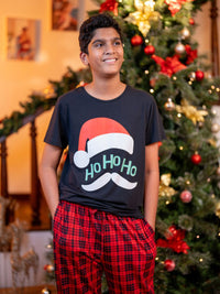 Criston - Boys Graphic Tee & Long PJ Set in Black & Red Multi Checks 5