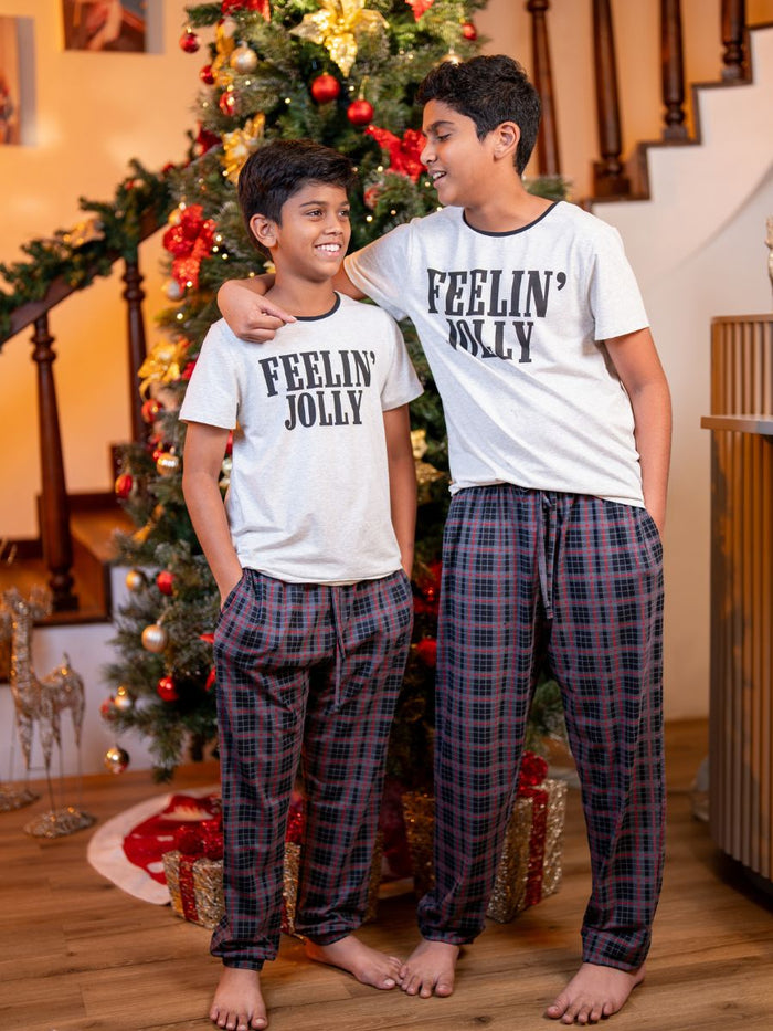 Criston - Boys Graphic Tee & Long PJ Set in Grey Marl & Grey Check 2