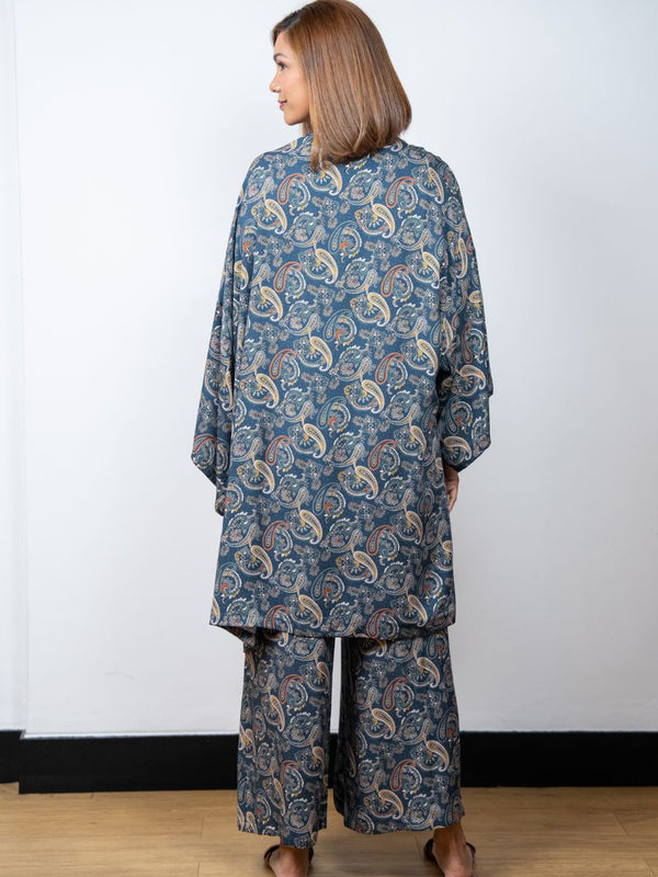 Dana - 3 Pc Cami with Long Pant & Kaftan Set in Indigo & Rose 2