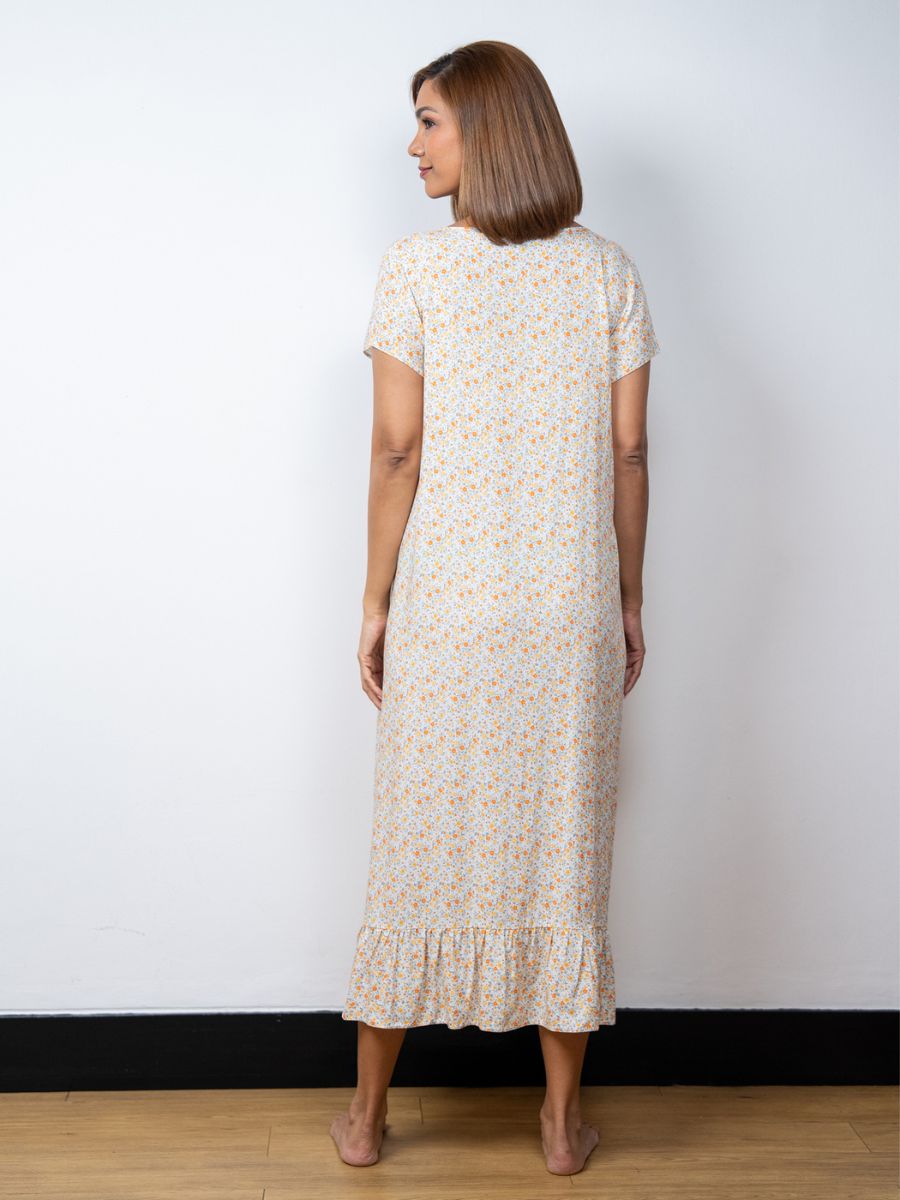 Dhalia - Short Sleeve Long Night Gown in Sunny Meadow Ditsy 2