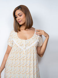 Dhalia - Short Sleeve Long Night Gown in Sunny Meadow Ditsy 3