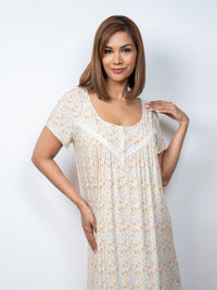 Dhalia - Short Sleeve Long Night Gown in Sunny Meadow Ditsy 4