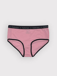 Pink underwear with black waistband on a white background