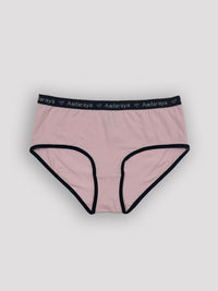 Pink underwear with black trim on a white background