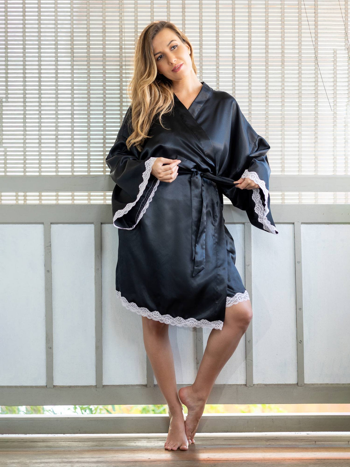 Elie - Short Robe in Black Solid 1