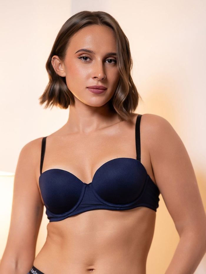 Evelyn – Balcony Multiway Push Up Padded Wired Bra In Navy