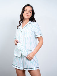 Evie - S/S Classic SPJ Set in Blue Tint Star Multi with Eye Mask 1