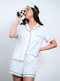 Evie - S/S Classic SPJ Set in Blue Tint Star Multi with Eye Mask 3