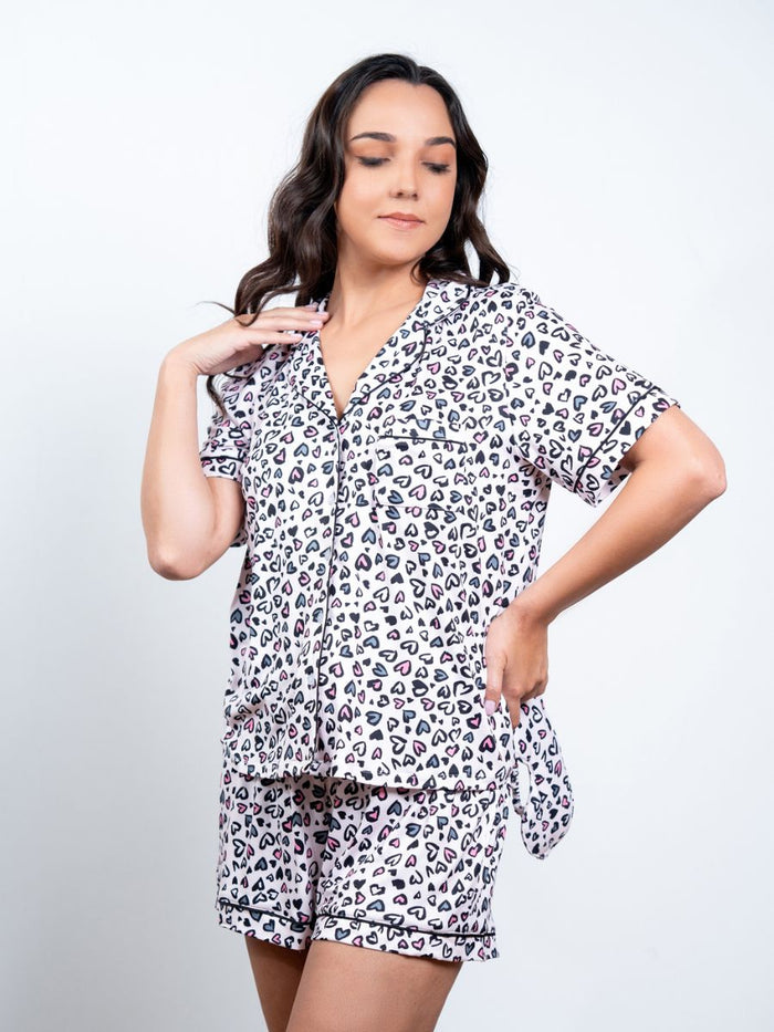 Evie - S/S Classic SPJ Set in Pink Heart Multi 1