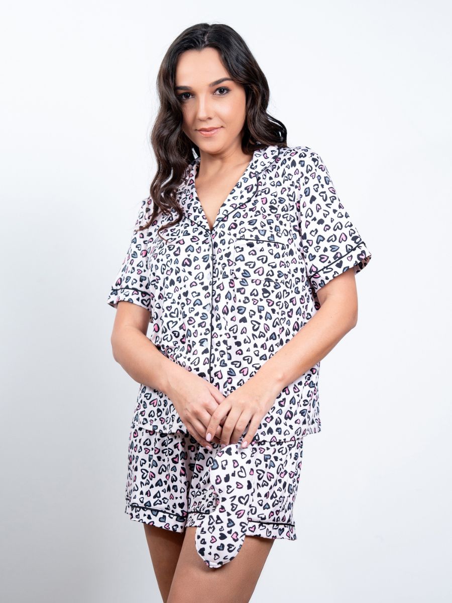 Evie - S/S Classic SPJ Set in Pink Heart Multi 4