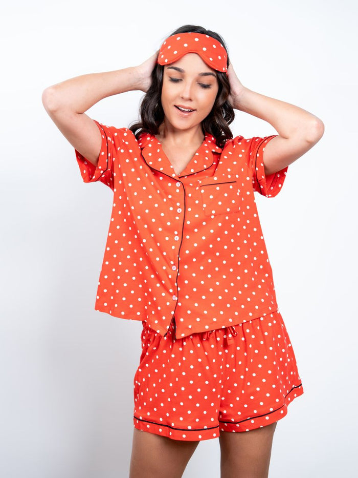 Evie - S/S Classic SPJ Set in Red & White Polka with Eye Mask 1