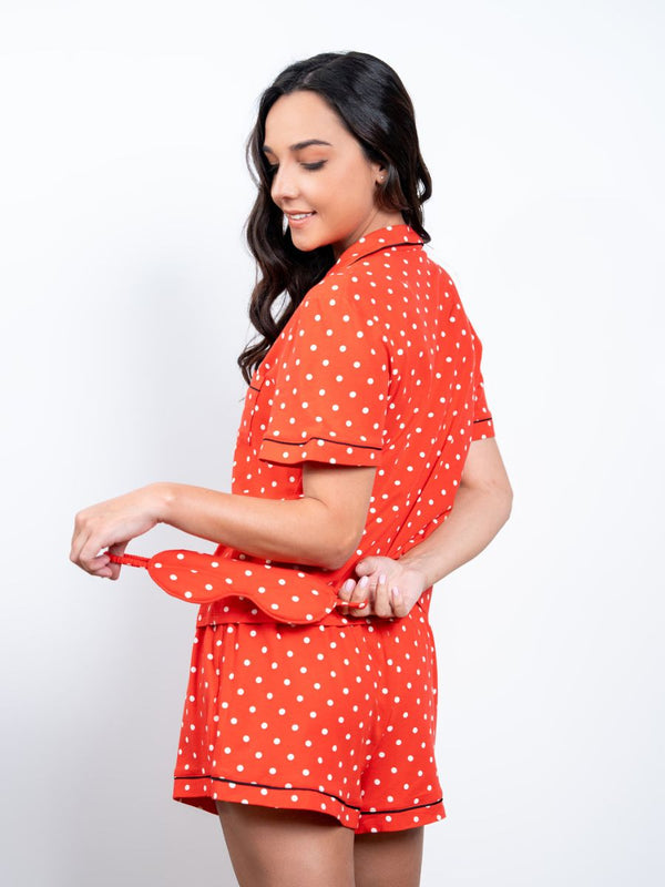 Evie - S/S Classic SPJ Set in Red & White Polka with Eye Mask 2