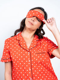 Evie - S/S Classic SPJ Set in Red & White Polka with Eye Mask 3