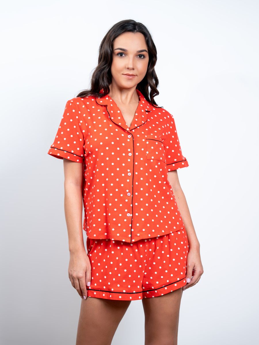 Evie - S/S Classic SPJ Set in Red & White Polka with Eye Mask 4