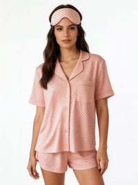 Evie - Short Sleeve SPJ Set in Blush & Black Polka