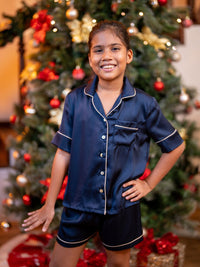 Hazel – Girls S/S Classic Top & Shorty PJ Set in DK Navy 4