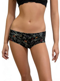 Floral-patterned underwear worn by a model on a white background