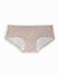 Beige polka dot underwear with white lining on a white background