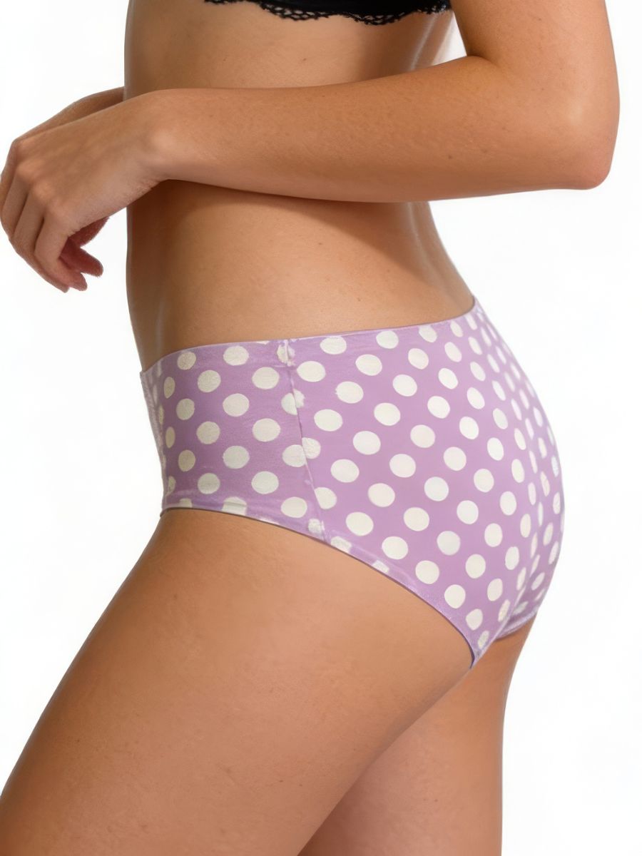 Purple polka dot underwear on a white background
