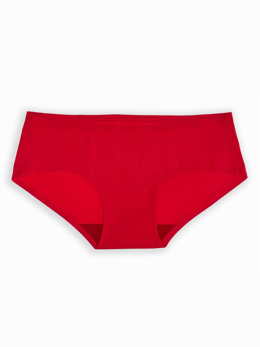 Red high-waisted underwear on a white background