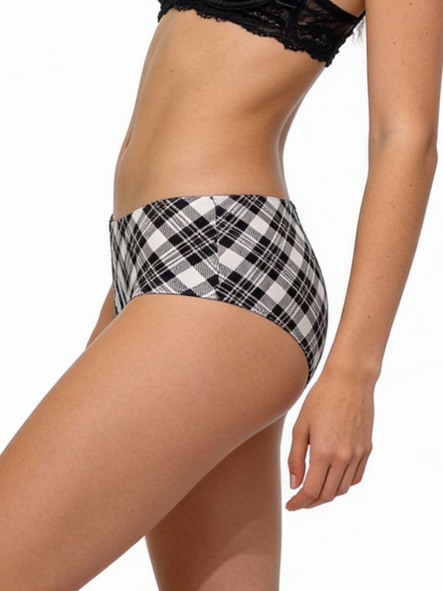 Plaid patterned underwear on a white background
