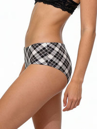 Plaid patterned underwear on a white background